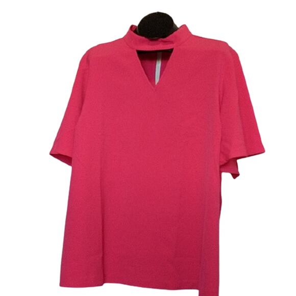 LANE BRYANT Hot Pink Flutter Sleeve Choker Stretchy Top 28 - Picture 1 of 8